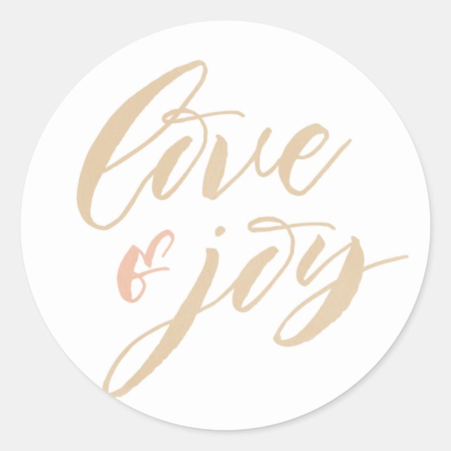 Gold Love and Joy Round Sticker (Front)