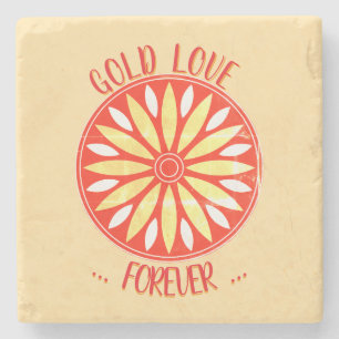 GOLD LOVE FOR VALENTINE ANNIVERSARY WEDDING STONE COASTER