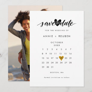 Gold Love Heart Calendar Photo Save The Date