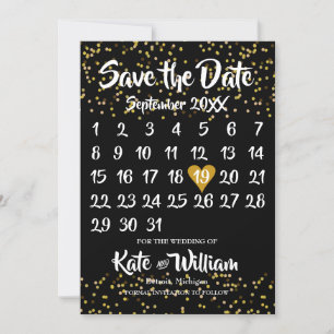 Gold Love Heart Calendar Save the Date