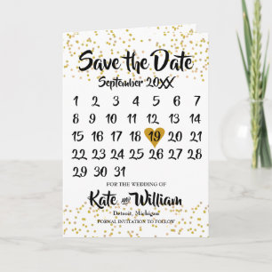 Gold Love Heart Calendar Save the Date Announcement