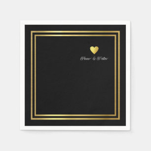 Gold Love Heart on Black Napkin