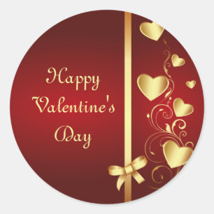 Gold Love Hearts and Flourishes Classic Round Sticker