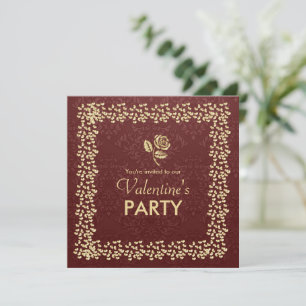 Gold Love Hearts and Flourishes Valentines Party I Invitation