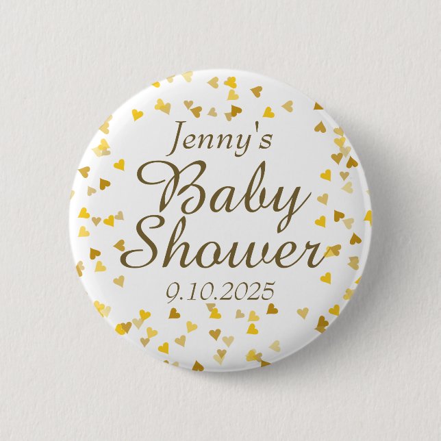 Gold Love Hearts Baby Shower / Sprinkle 6 Cm Round Badge (Front)