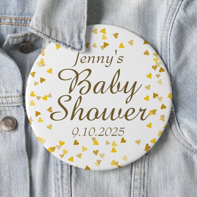 Gold Love Hearts Baby Shower / Sprinkle / Couples 6 Cm Round Badge (In Situ)