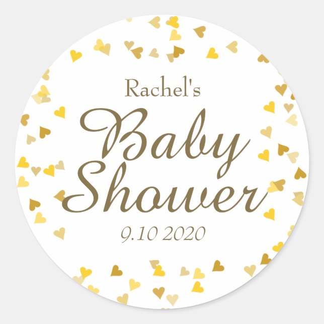 Gold Love Hearts Baby Shower / Sprinkle / Couples Classic Round Sticker (Front)