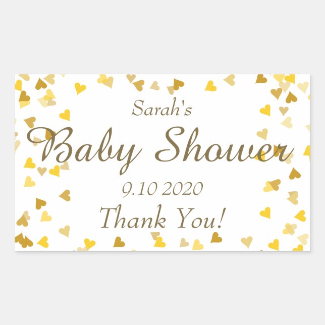Gold Love Hearts Baby Shower / Sprinkle / Couples Rectangular Sticker (Front)
