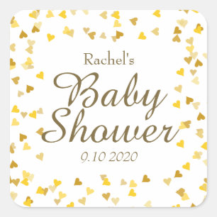 Gold Love Hearts Baby Shower / Sprinkle / Couples Square Sticker