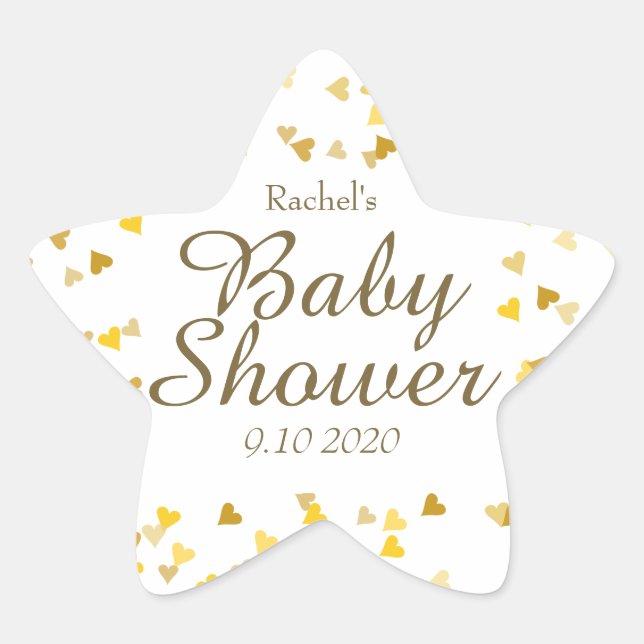 Gold Love Hearts Baby Shower / Sprinkle / Couples Star Sticker (Front)