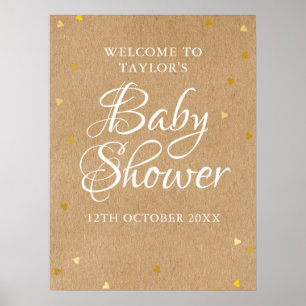 Gold Love Hearts Baby Shower Welcome Sign