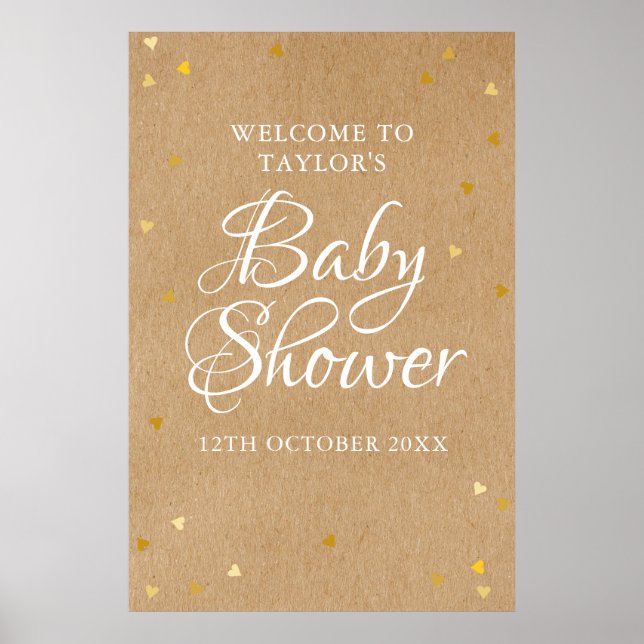 Gold Love Hearts Baby Shower Welcome Sign (Front)