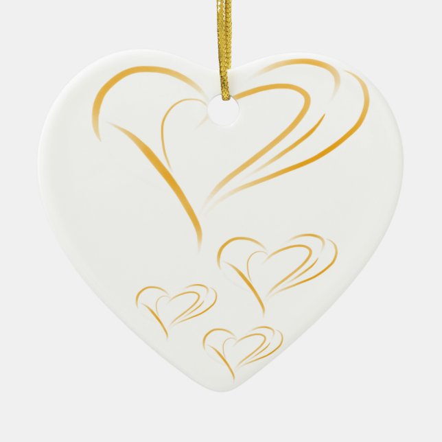 Gold Love Hearts Ceramic Ornament (Front)