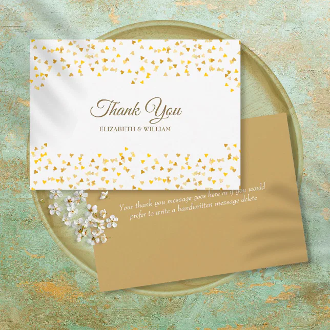 Gold Love Hearts Confetti Elegant Script Thank You Card | Zazzle