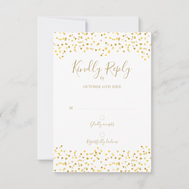 Gold Love Hearts Confetti Signature RSVP Card (Front)