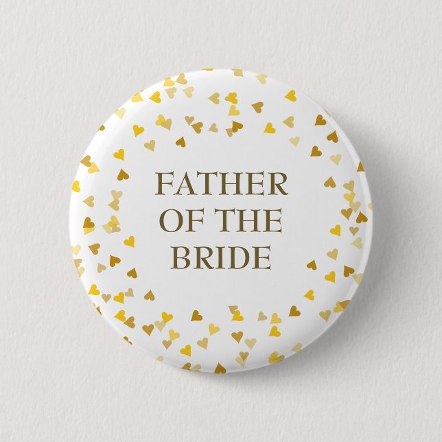 Gold Love Hearts Confetti Wedding Name 6 Cm Round Badge (Front)