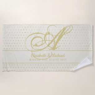 Gold Love Hearts Monogram Wedding Gift Newlyweds Beach Towel