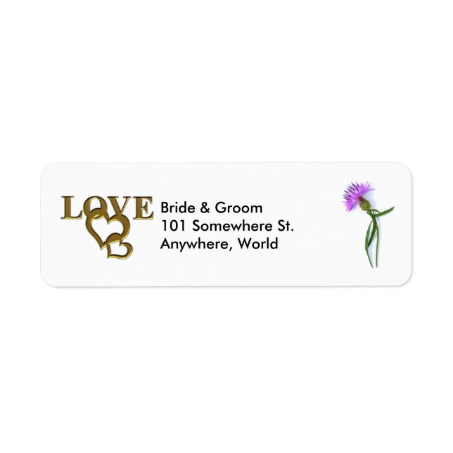 Gold Love Hearts & Purple Thistle Return Address Label (Front)