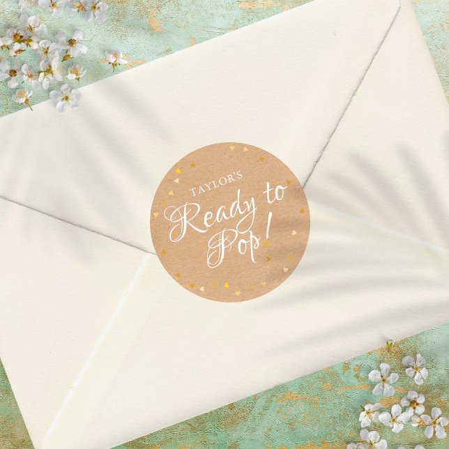 Gold Love Hearts Ready to Pop Baby Shower Boho Classic Round Sticker (Creator Uploaded)