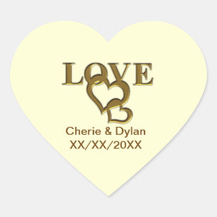Gold Love Hearts Wedding Couple Heart Stickers