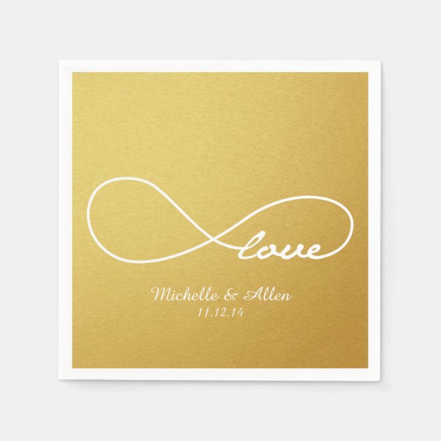 Gold Love Infinity Wedding Paper Napkins Set (Front)