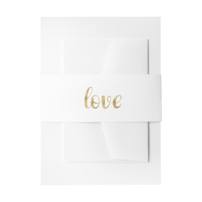 Gold love invitation belly band, foil font invitation belly band (Front Example)