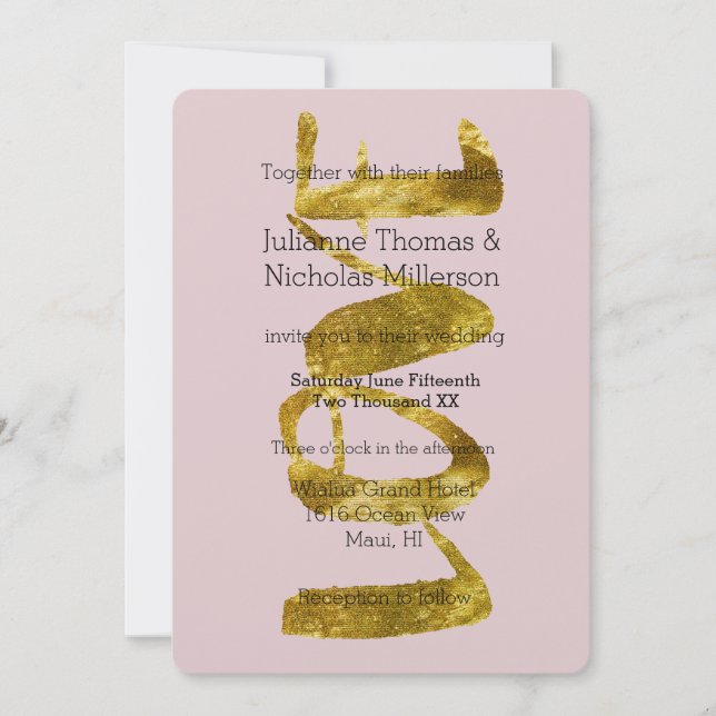 Gold Love is Patient Wedding Invitation (Front)