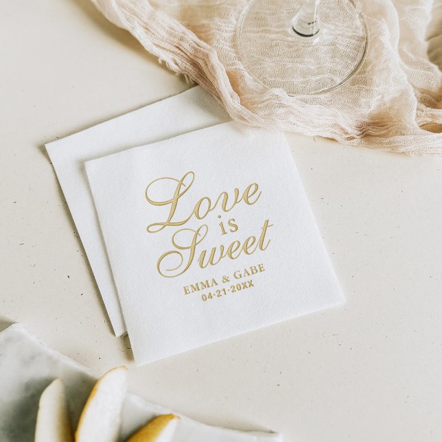 Gold Love is Sweet Calligraphy Wedding Foil Napkins (Creator Uploaded)