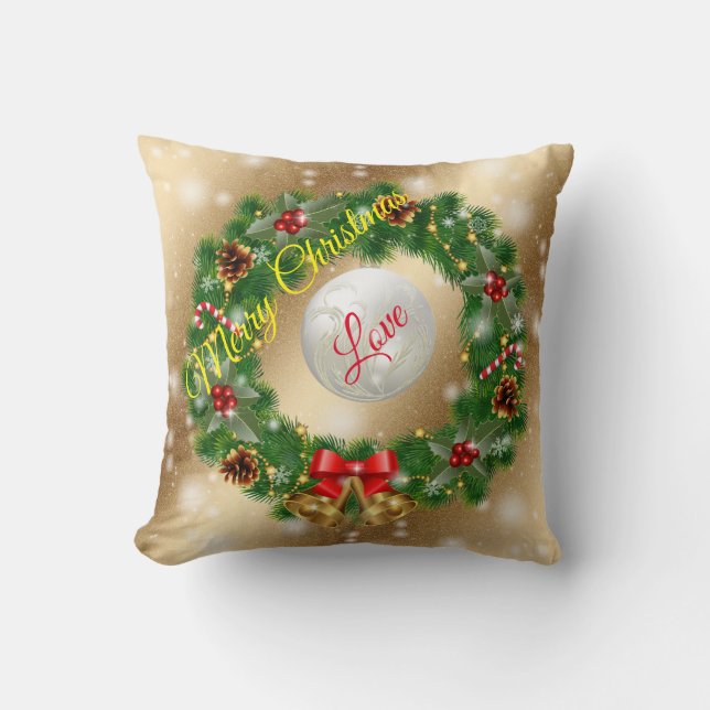 Gold Love Merry Christmas Cushion (Front)