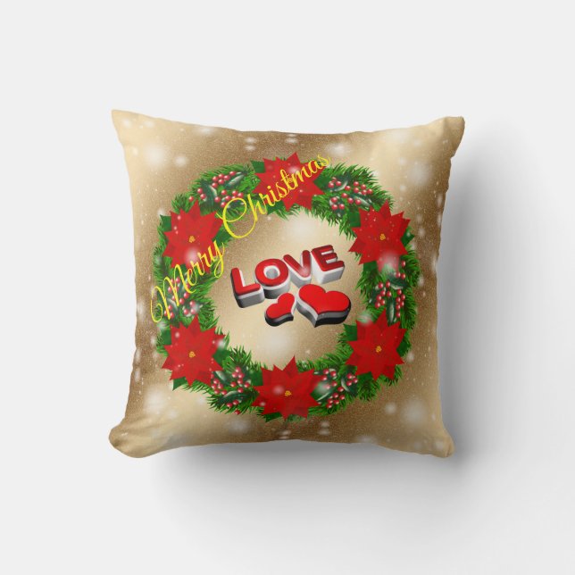 Gold Love Merry Christmas Cushion (Front)