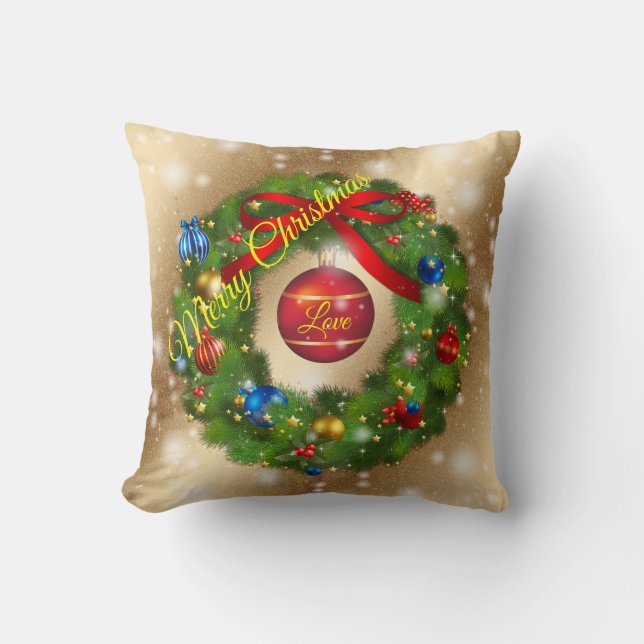 Gold Love Merry Christmas Cushion (Front)