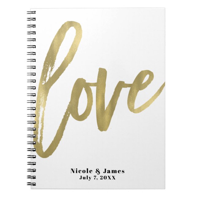 Gold LOVE Modern Brush Script Wedding Planning Notebook (Front)