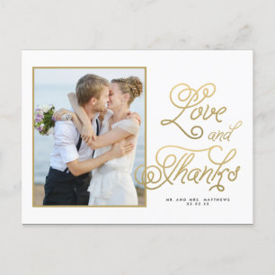 Gold Love Wedding Photo Thank You Postcard