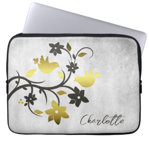 Gold Lovebirds Personalised Laptop Sleeve