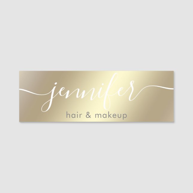 Gold luminous trendy script modern name tag (Front)