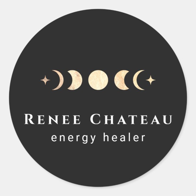 Gold Lunar Moon Phases Energy Healer Classic Round Sticker (Front)