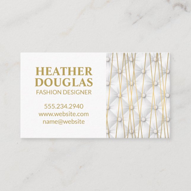 Gold Lux Metallic Lines | White Interior Upholster Business Card (Front)