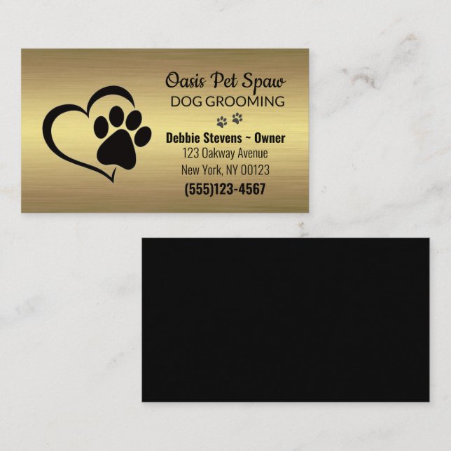 Gold Lux Paw Print Dog Pet Grooming Service Busine Business Card (Front/Back)