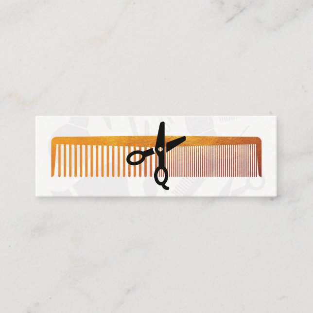 Gold Luxe Comb Hair Stylist Mini Business Card (Front)