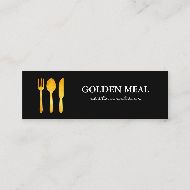 Gold Luxe Food Utensils Monogram Mini Business Card (Front)