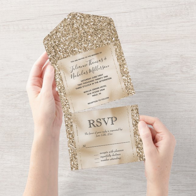 Gold Luxe Glitter All In One Invitation (Tearaway)