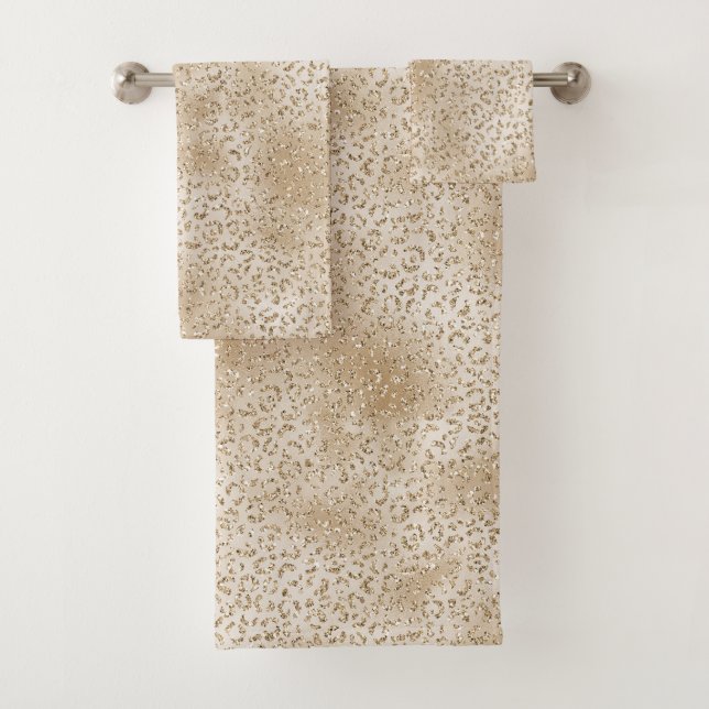 Gold Luxe Glitter Leopard Print         Bath Towel Set (Insitu)