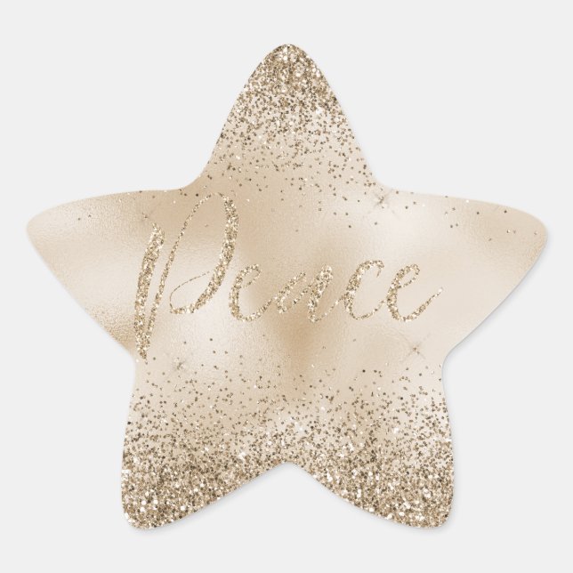 Gold Luxe Glitter Peace  Star Sticker (Front)