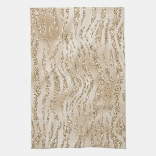 Gold Luxe Glitter Zebra Print         Tea Towel