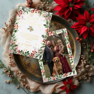 Gold Luxurious Classy Christmas Holly Branches Foil Holiday Card