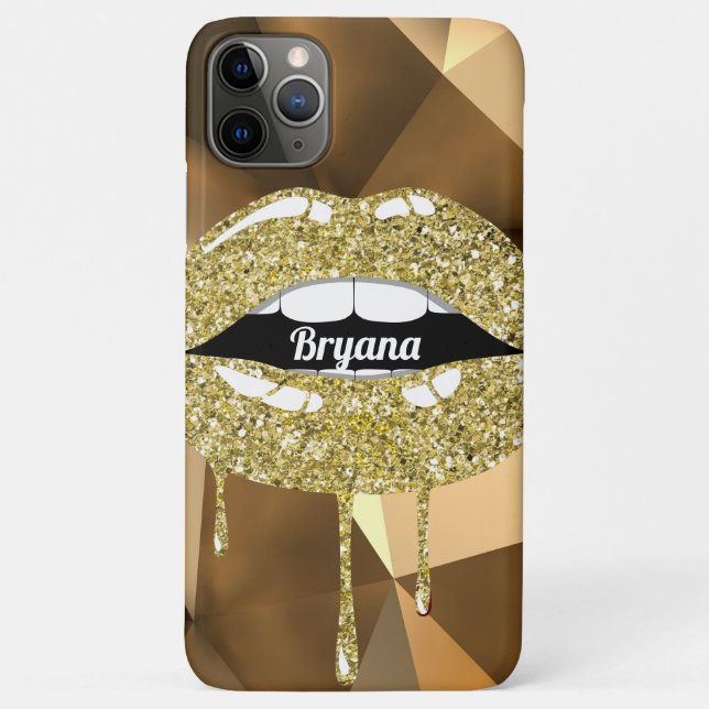 Gold Luxury Beauty Glitter Drip Dripping Lips Case-Mate iPhone Case (Back)