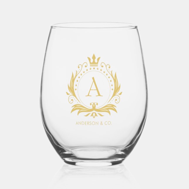 Gold Luxury Crown Stemless Wine Glass (Front)