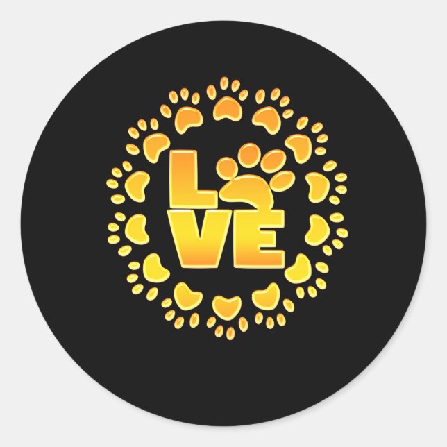 Gold luxury decoration dog paw shiny print black classic round sticker (Front)