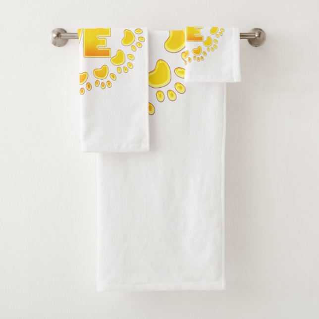 Gold luxury decoration dog paw shiny print white bath towel set (Insitu)