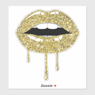 Gold Luxury Glam Faux Glitter Drip Dripping Lips